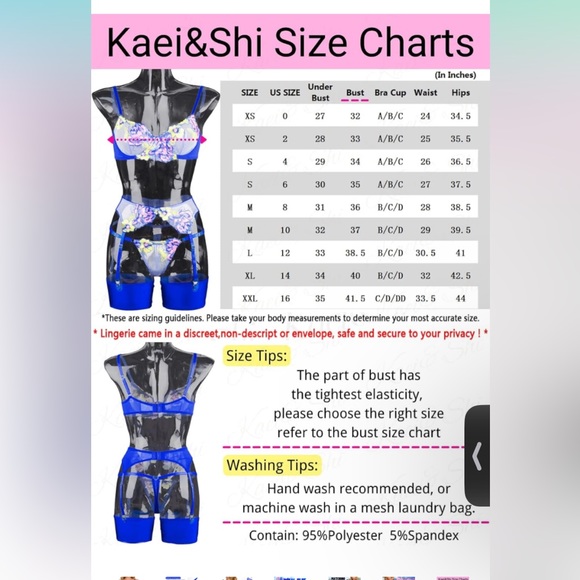 Kaei&Shi Floral Embroidered, Underwire, G-String, Garter Belt - Picture 5 of 7